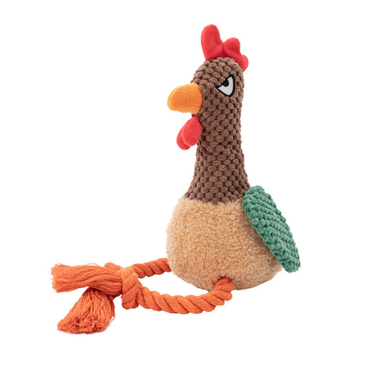 Cluck & Tug – Rooster Squeaky Plush Toy with Pull Rope for Interactive Dog Play