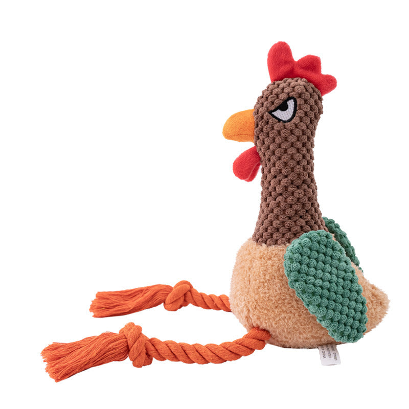 Cluck & Tug – Rooster Squeaky Plush Toy with Pull Rope for Interactive Dog Play