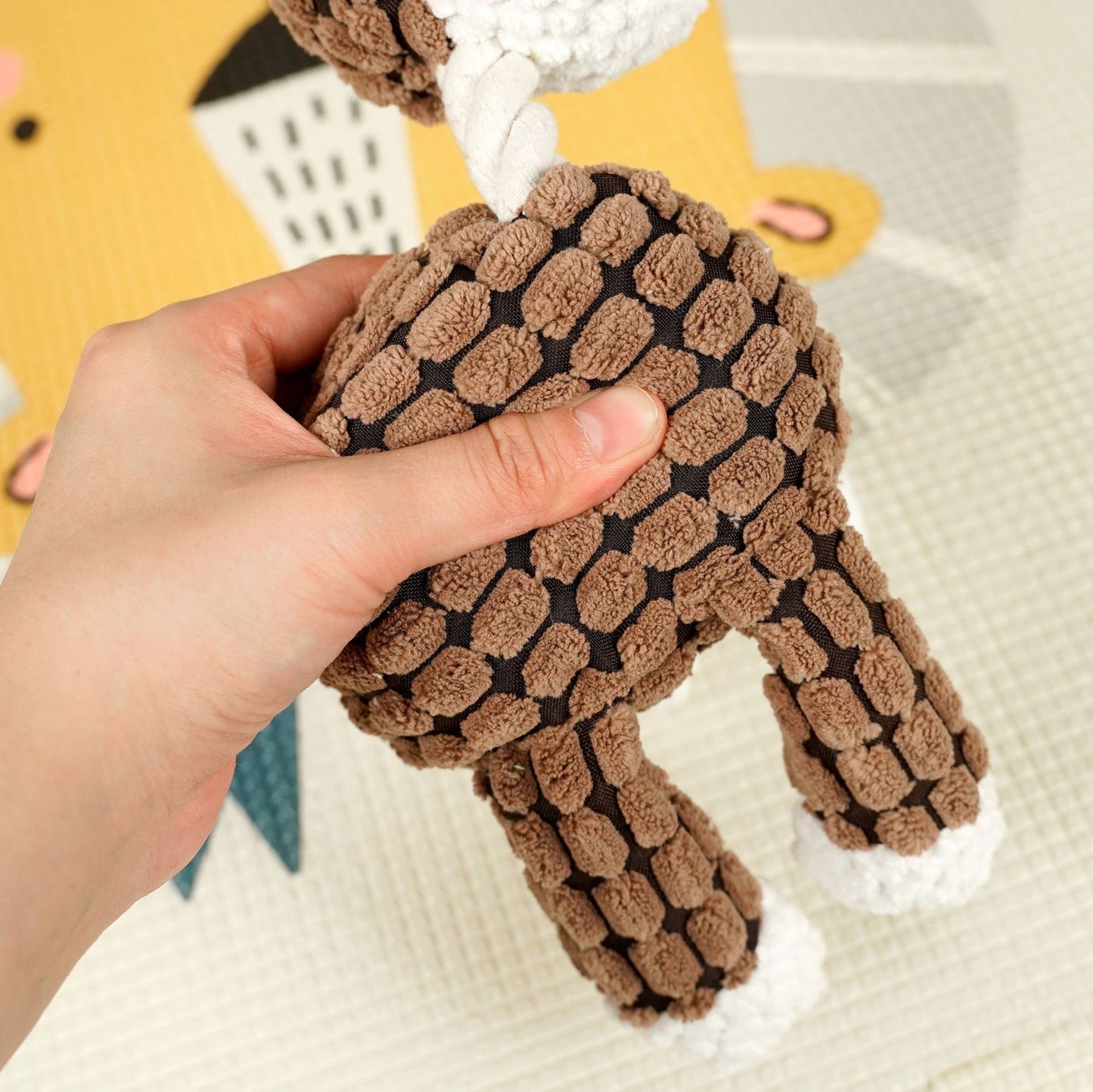 Durable Cotton Rope & Plush Squeaky Dog Toy: 2-in-1 Interactive Chew Toy for Teeth Cleaning & Anxiety Relief – Perfect for Puppy Teething, Aggressive Chewers, Cats Love It Too! (Machine Washable)