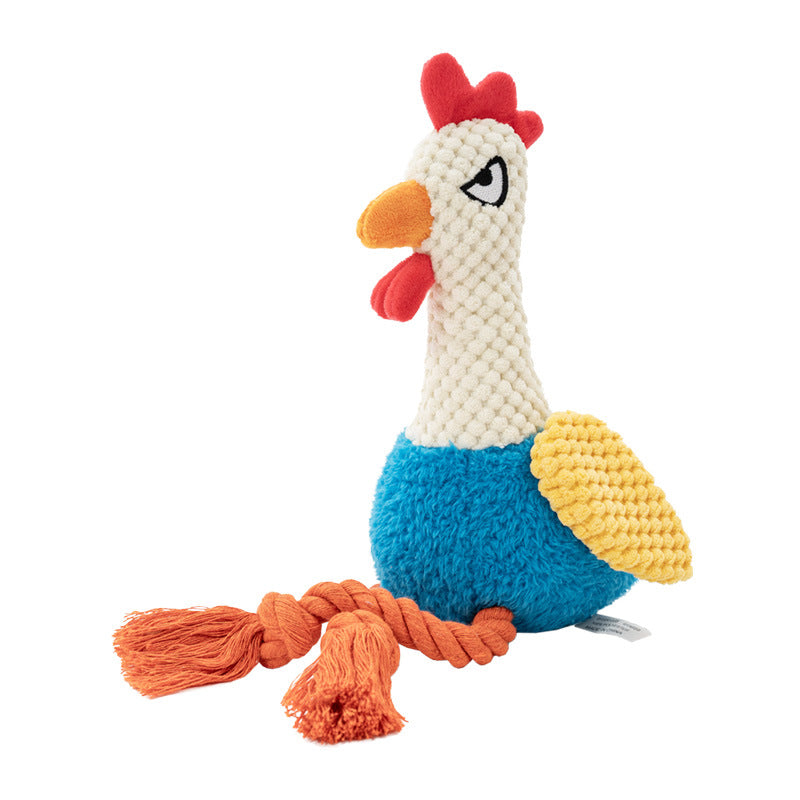Cluck & Tug – Rooster Squeaky Plush Toy with Pull Rope for Interactive Dog Play