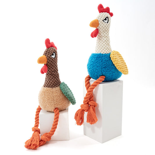 Cluck & Tug – Rooster Squeaky Plush Toy with Pull Rope for Interactive Dog Play